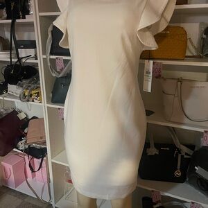 Calvin Klein White Mini Dress with Ruffle Detail